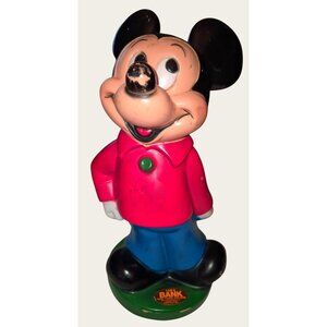 Vintage Mickey Mouse Plastic Coin Bank 11" Tall Non-Toxic Colors